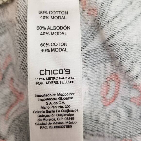 CHICO'S off shoulder top Summer short sleeve Paisley Gray pink size 1 = Small - Picture 7 of 8